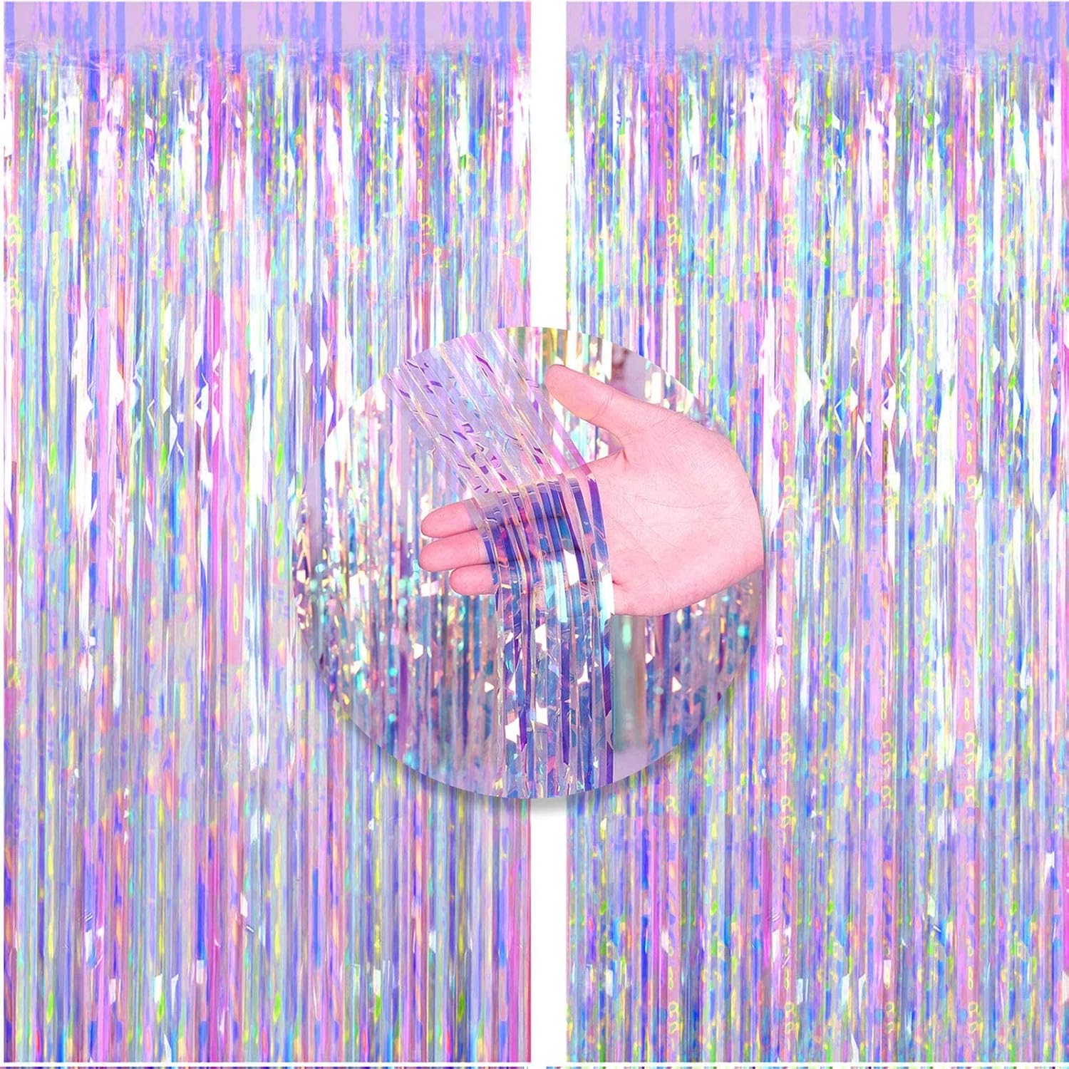 2Pcs 3Ft X 8.3Ft Shiny Corlorful Metallic Tinsel Foil Fringe Curtains Photo Boot