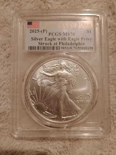 2025-P American Silver Eagle with Eagle Privy PCGS MS70