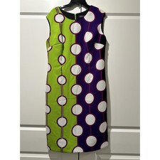 Caterina Leman Geometric Circle Print Shift Dress Green Purple Size 44 45-SU