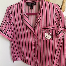 Forever 21 Hello Kitty Colab Pink Black Stripe Satin Pajamas Set Size Small