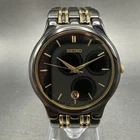 Seiko Watch Men 34mm Black Dial Black & Gold Tone Date 7N32-0059 New Battery