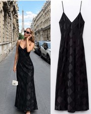 Zara Jacquard Combination Satin Slip Check Geometric Maxi Dress XS 9168/745