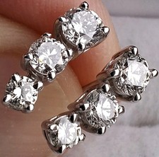 18Ct White Gold 1Ct Natural Diamond Trilogy Three Stone Drop Earrings Pair