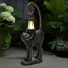 Solar Cat Garden Decor Outdoor Statue - Cat with LED Waterproof Sculptures Li...