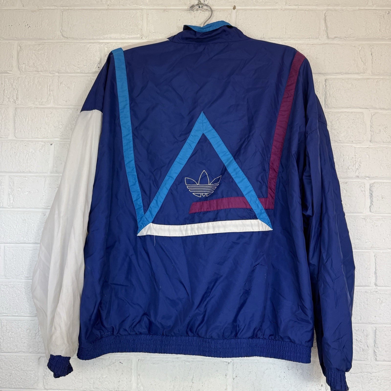 Vtg 1980s Men’s XL Adidas blue White Nylon Windbreaker Track Jacket Silver Tag