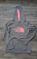 The North Face Women  s Gray/Pink Fleece Pullover Hoodie Logo Pockets S
