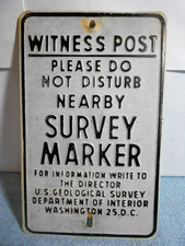VINTAGE SURVEY MARKER SIGN US GEOLOGICAL DEPT.OF INTERIOR WASH. DC 6x10 in-S337A