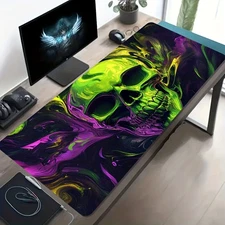 1pc Large Neon Green & Purple Psychedelic Gothic Gaming Desk Mat - Non-Slip Rubb