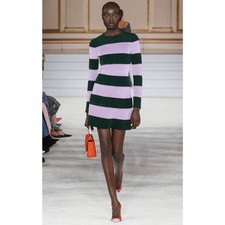 RUNWAY. $2190 Carolina Herrera Striped Knit Mini Dress Sz L.