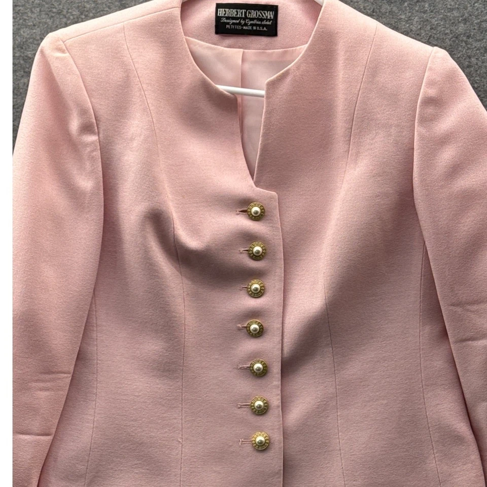 Herbert Grossman Cynthia Sobel Vintage Barbie Pink Pearl Button Skirt Suit  12 - Image 3 of 4