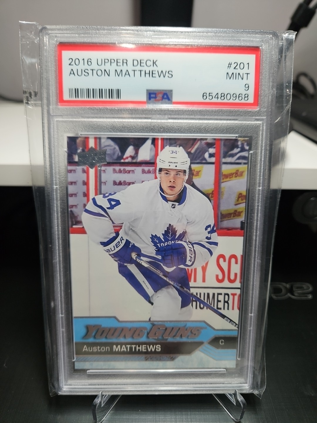 2016-17 Upper Deck Auston Matthews Young Guns #201 PSA 9 Mint view 2