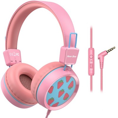 New Bee Kids Headphones Wired for School with Microphone 5 x 6 x 3 in, Pink