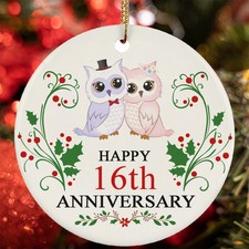 Happy 16th Anniversary Ornament Funny Owl Couple 16 Year Wedding Christmas Gift