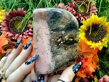 Rhodonite Free Form Crystal ~ Large 1 Lb. 11 oz. ~ 3 1/2" Tall ~ Self Standing 