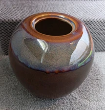 Vintage California Round Drip Glaze Pottery Vase Earthtones CA04 Backstamp 7"