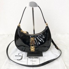 MOSCHINO Borsa Hobo Pelle Verniciata Logo Oro Nero Dal Giappone