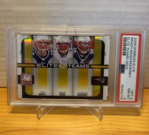 2008 Donruss TOM BRADY / RANDY MOSS Elite Teams GOLD REFRACTOR /200 PSA 8