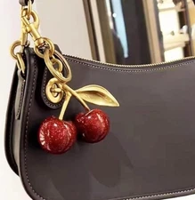 Cute Coach Cherry BagCharm KeyChain Glitter resin and metal Brass. Gift For...
