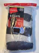 Hanes 6-Pack Men's Tagless T-shirts 100 Cotton Sz 50-52 2XL Gray Black Blue
