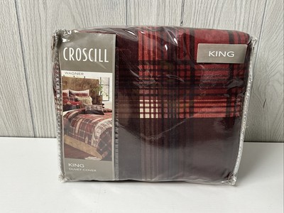 CROSCILL KING Duvet Cover - Wagner Plaid - Paprika - 110'' x 96'' - NIP
