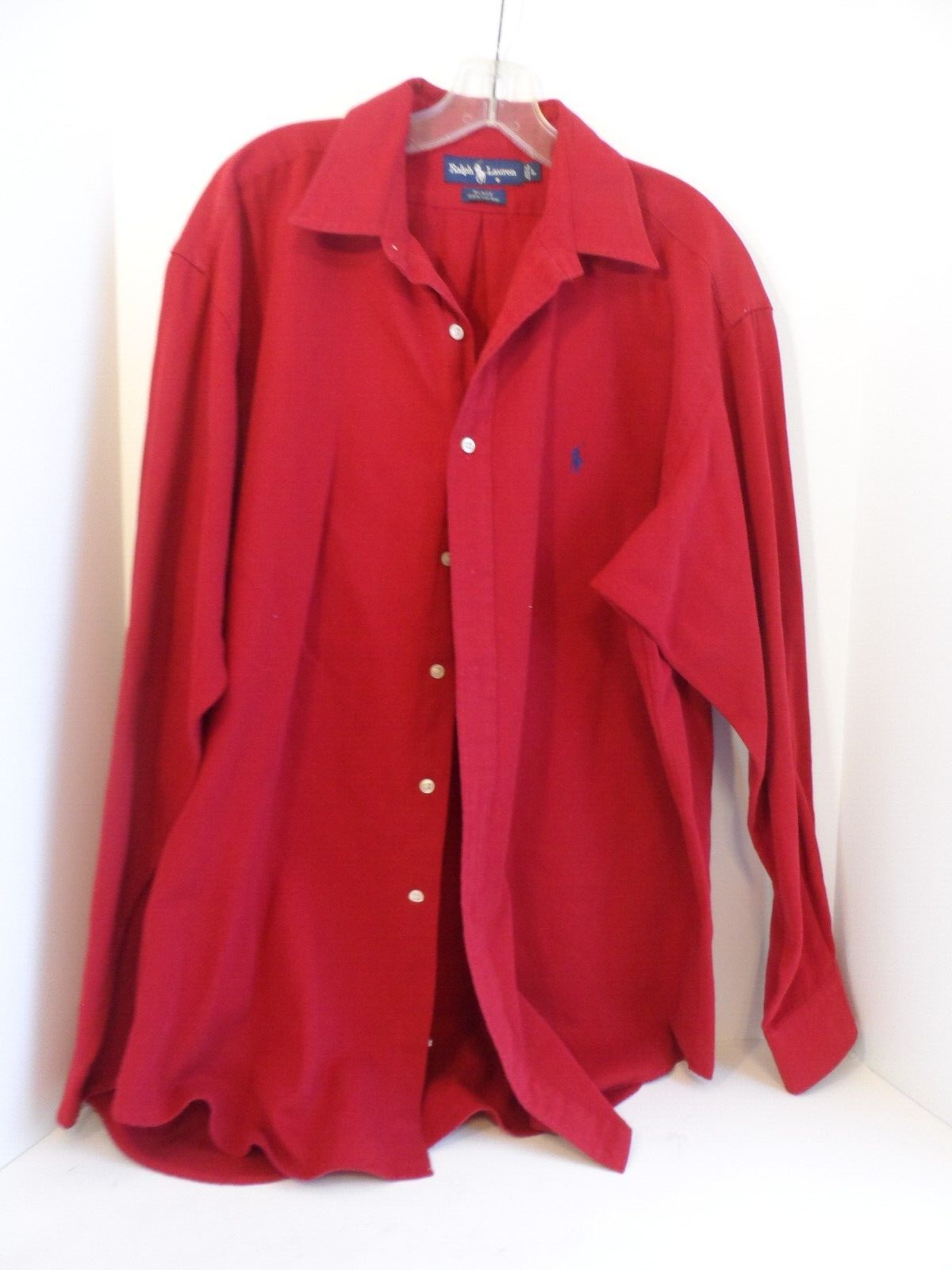 Ralph Lauren Blake Camicia Uomo Rosso Scuro Pony Cotone Pesante Manica Lunga Large