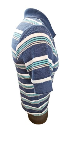Penguin Terry Cloth Polo Mens Blue Aqua Stripes 1/4 Button Small Shirt - Picture 4 of 8