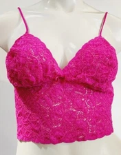 Vintage 80's Alana Gale Hot Pink Floral Lace Longline Bralette! Size L