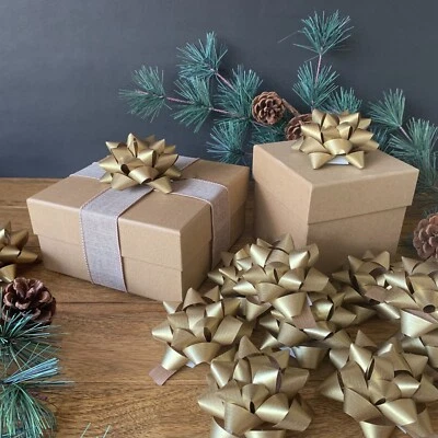 GO GREEN Christmas Gold Gift Bows Luxury Eco Friendly Kraft Large 8cm BULK Biodegradable
