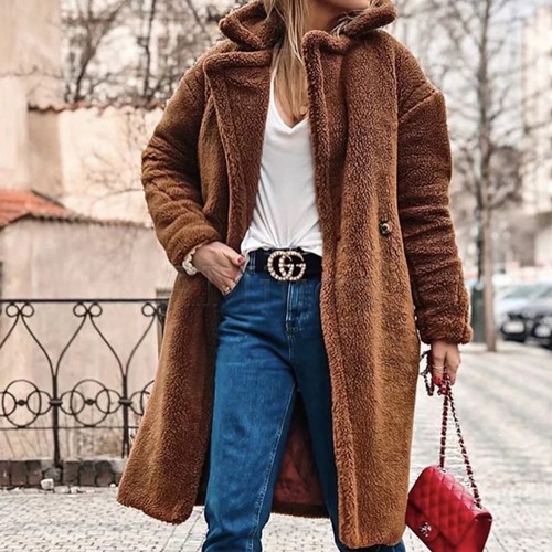 faux leather teddy trim trench coat