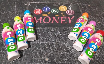 6x 35ml Bingotupfer in verschiedenen Farben und einem Reißverschlussbeutel zum Tragen