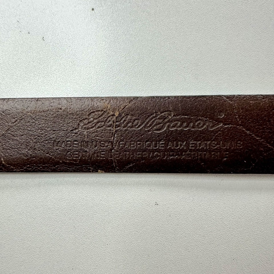 Eddie Bauer Men 38.5 In Length Leather Belt 32 Brown Brushed Silver