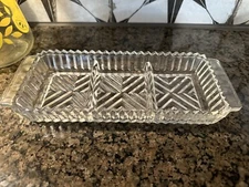 Vintage Clear Cut Glass Crystal Dividers section Tray Rectangular Sawtooth  10”