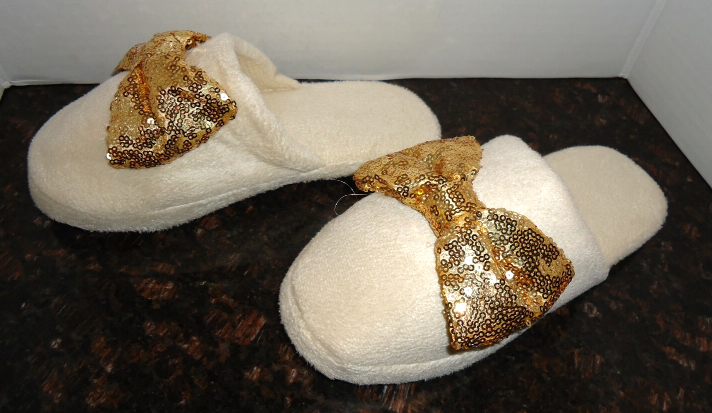 PANTOFOLA D’ORO Pantofole imbottite Travel Spa bianco sporco con fiocco oro misura 7 8