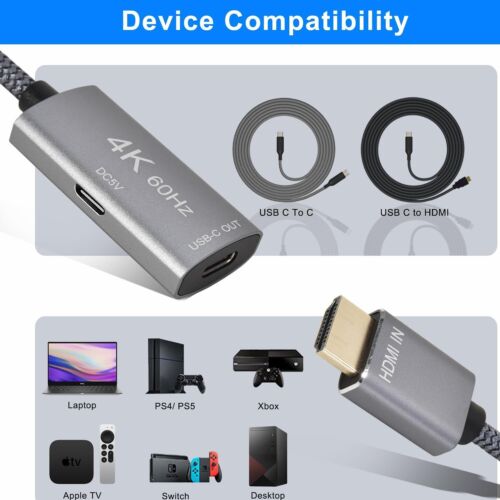 HDMI Male to USB-C Female Cable Adapter with Micro USB Power Cable,Hdmi Input to - Picture 7 of 7