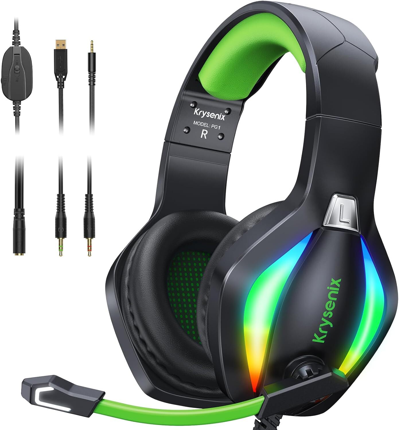 Next-Gen Gaming Headset for PS5/PC/Xbox with AI Mic, Stereo Sound, RGB Lights & 3.5mm Jack in Green  -image