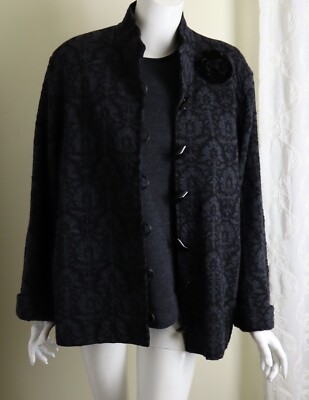 Beautiful Caroline Rose Sz 1X Gray Chic Woven Wool Jacket Top Twinset