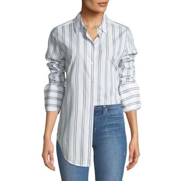 Equipment Essential Button Front Striped Long Sle… - image 1