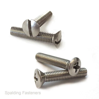 SPALDING FASTENERS Stainless UNF Raised Countersunk Slotted & Phillips Machine Screws. 10-32 & 1/4"