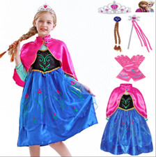 Kid Girls Frozen Anna Costume Fancy Dress Cape Princess Birthday Party Halloween