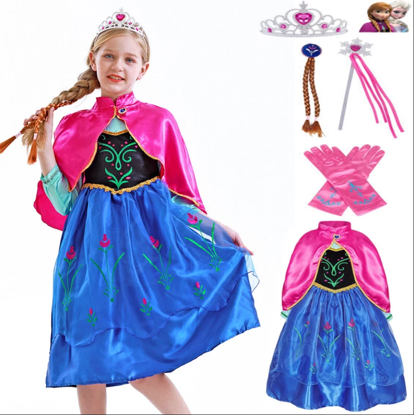 Girls Frozen Anna Fancy Dress Costume Cape Princess Party Birthday Kid Halloween - Image 2 of 4