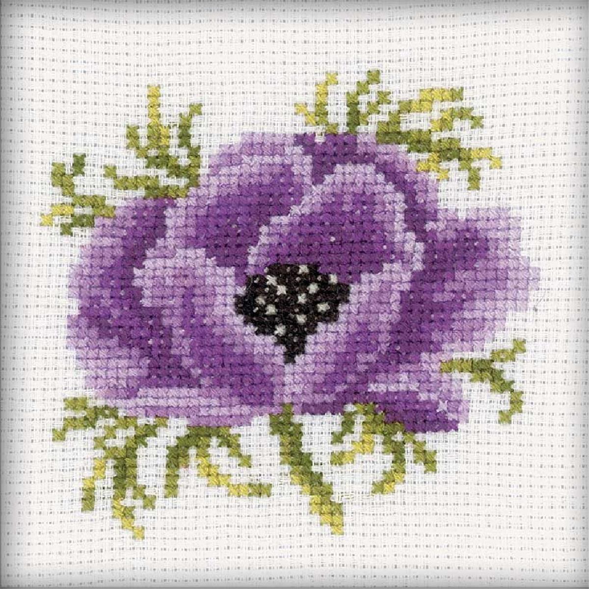 RTO counted Cross Stitch Kit ""Anemone"" H173, 10x10 cm, DIY