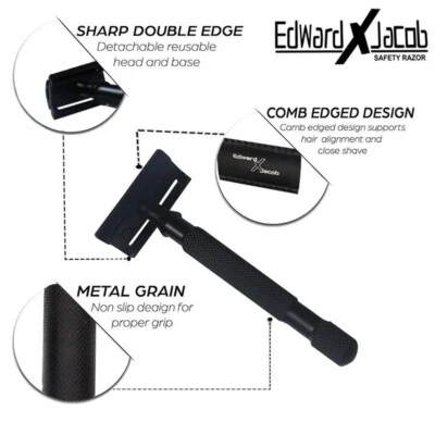 EDWARD X JACOB E X J - Safety Razor Matte Black Double Edge Classic Wet Shaving for Men & Women