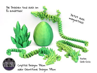 Crystal oder Gemstone Drache im Ei oder Einzeln - by Cinderwing3D - Gelb-Grün