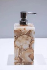 5" Wild Agate Gemstone Soap Dispenser Brown Mosaic Stone Lotion Bottle Bath Deco