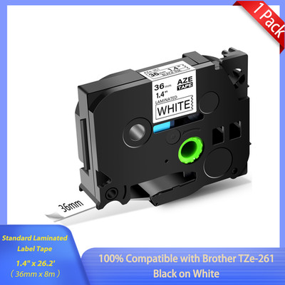 1PK AZE 261 Black on White 1.4'' Label Tape Compatible for Brother PT-3600