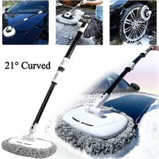 21° Curved Telescopic Car Wash Brush Mop Long Handle Vehicle Cleaning Tool white
