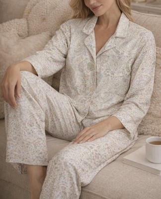 Lauren Ralph Lauren L Paisley Floral Pajama Set Women's Sleepwear Monogram Ivory