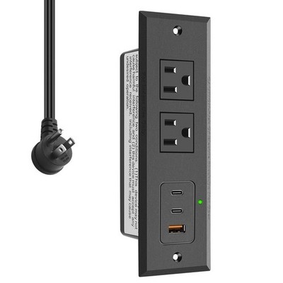CCCEI Recessed Power Strip with Two USB-C Ports, Fast Charging USB 6FT, Black 