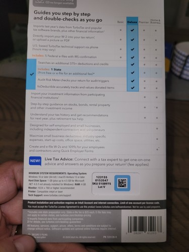 Intuit TurboTax Deluxe Maximize Deduction2024 Federal State E-File & Win/Mac - Picture 2 of 2
