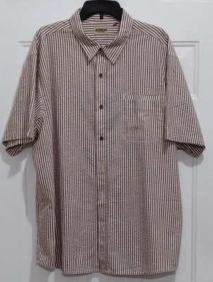 RedHead Men's Seersucker Short Sleeve Shirt Button 2XL Brown Stripe Pre-Own